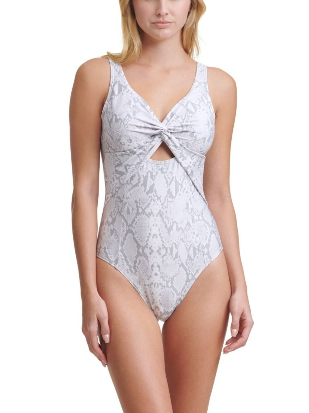 DKNY Womens Printed Peek-a-Boo Twist One Piece Swimsuit